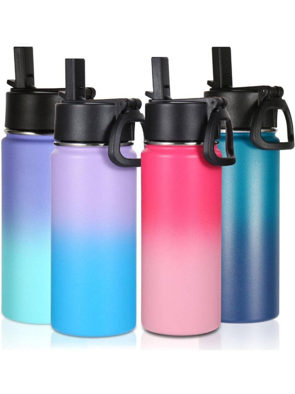 Insulated Kids Water Bottles with Straw - 16oz, Assorted Colors, 4-Pack